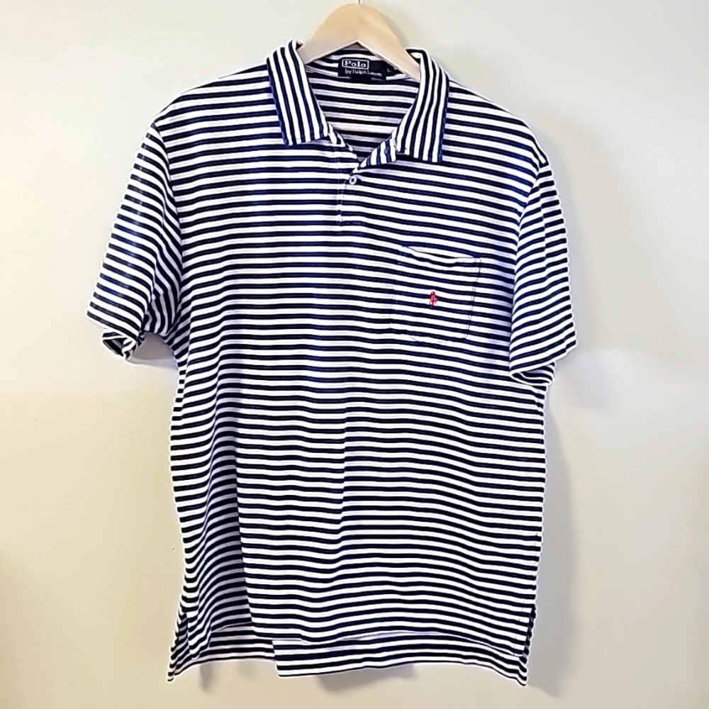 Polo Ralph Lauren mens size large‎ 100% cotton. Blue/white striped. Nice.